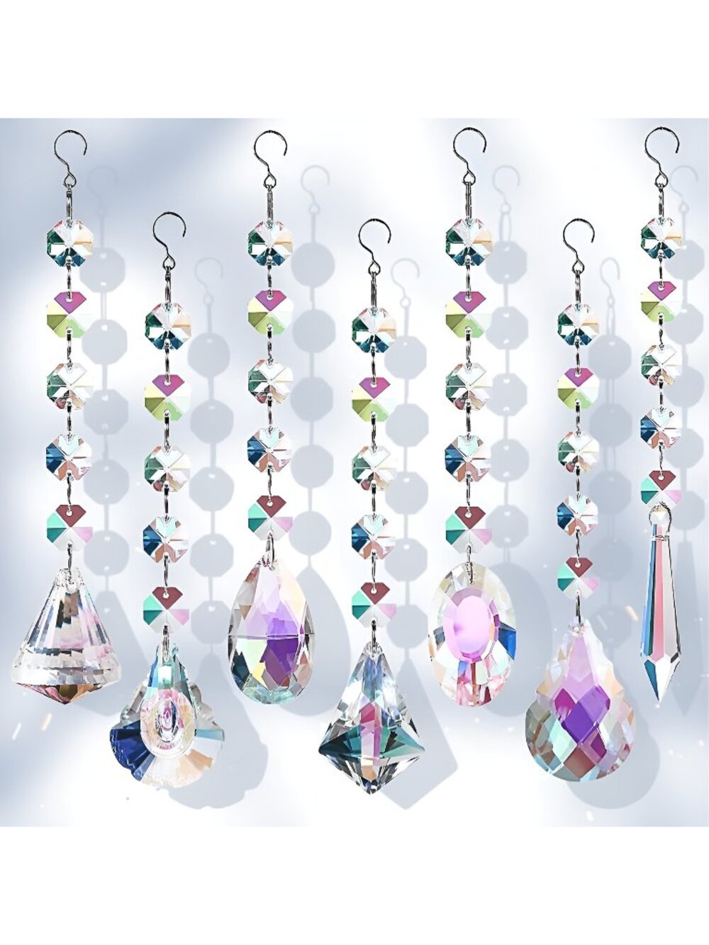 7 Pcs Hanging Crystals Suncatchers, Colored Crystals Prisms Glass Pendant
